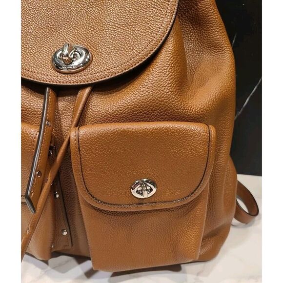 Coach Turnlock Rucksack Backpack Classic Saddle Brown Pebbled Leather Preppy EUC - Picture 5 of 16